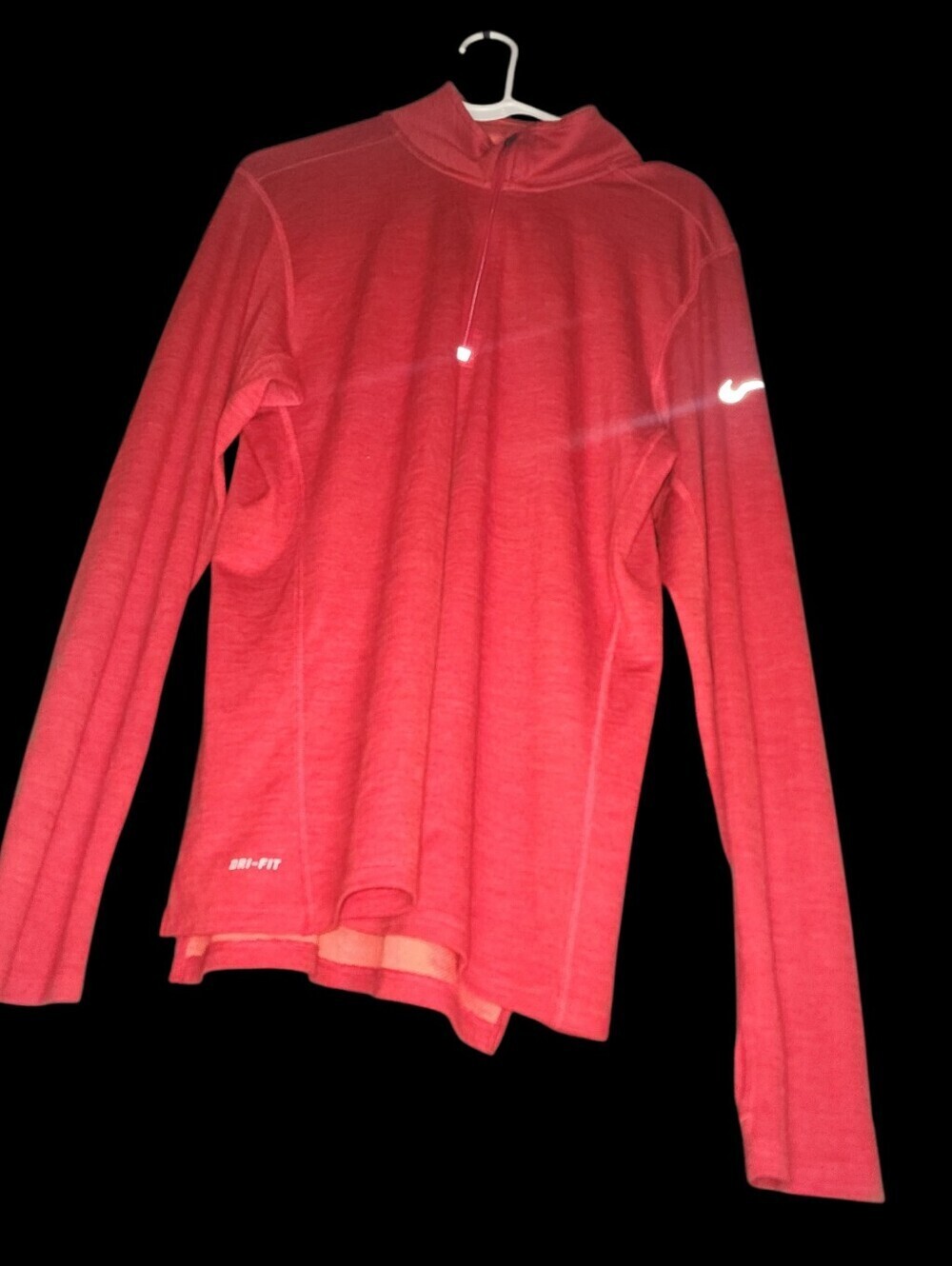 Nike Running Red Dri-FIT Quarter Zip Performance Top Long Sleeve Thumb Holes L